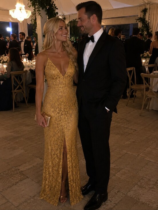 Rubber Ducky Productions, Inc. Dresses & Skirts - Rubber Ducky Productions. Gold Lace Evening Gown – Size Medium